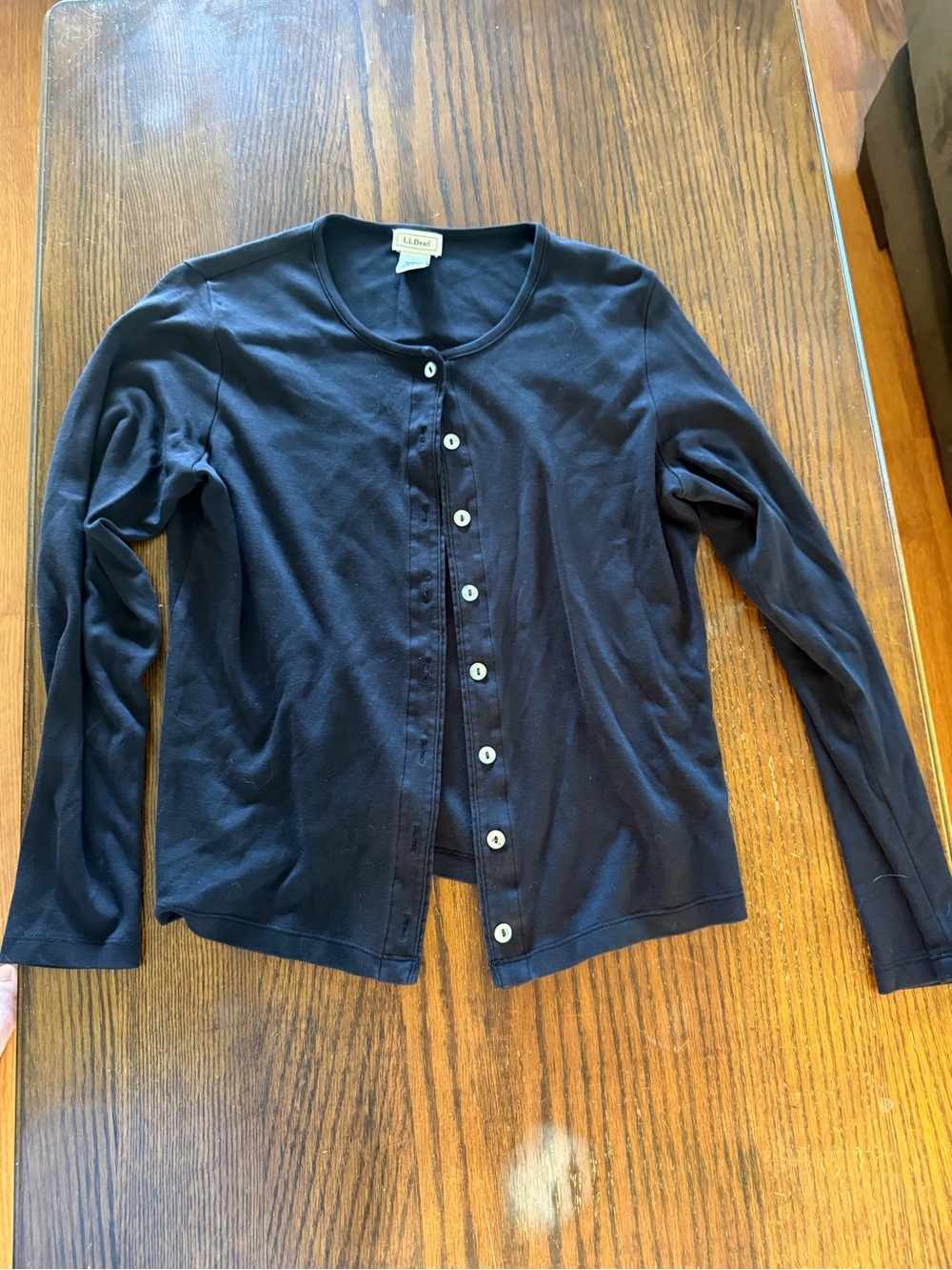 L.L. Bean Women's Navy Button-Front Crew Cardigan